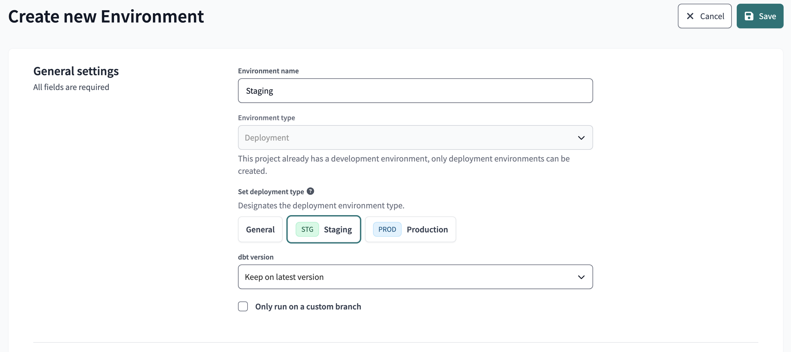 Create a staging environment